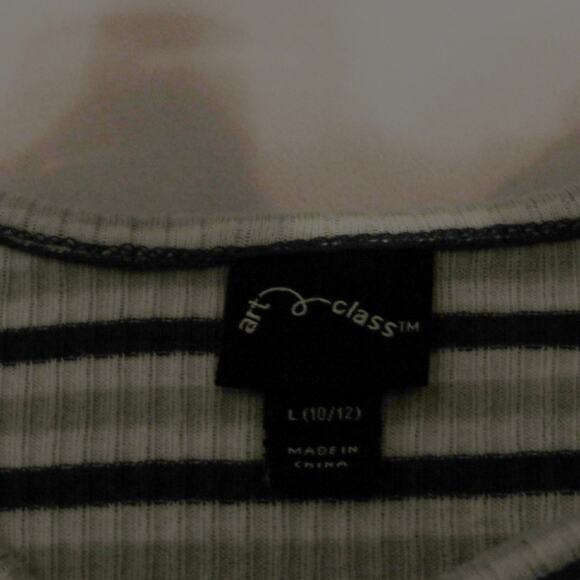 Art Class Green Striped Lettuce Hem Ribbed Girls Short Sleeve Shirt - Picture 5 of 6